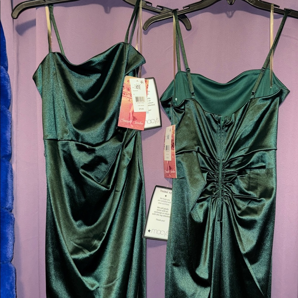NWT Emerald Sundae Green Evening Satin Floor Length Dress